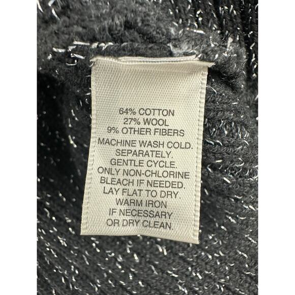 WHBM Size Small Wool Cotton Blend Cowl Neck Knit Sweater Black Silver Glitter - Picture 6 of 8